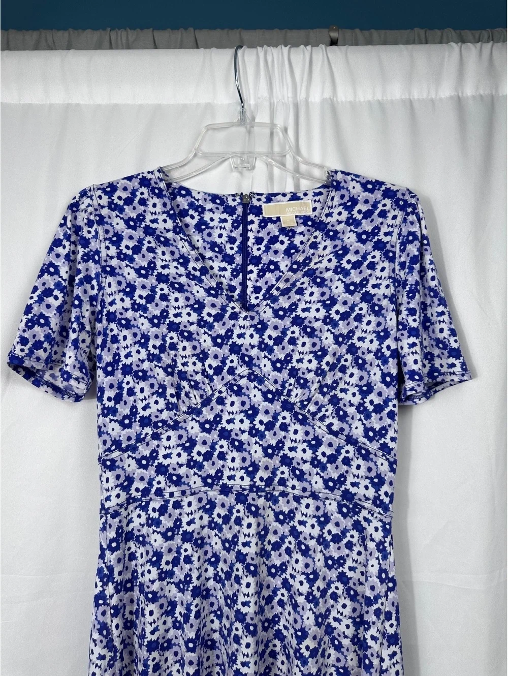 Michael Kors Blue and White Floral Short Sleeve Dress Size S